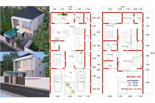 Desain rumah lahan 8x16