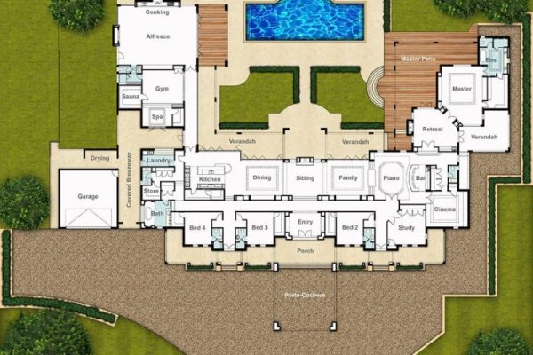 Desain rumah mewah 1 lantai layout